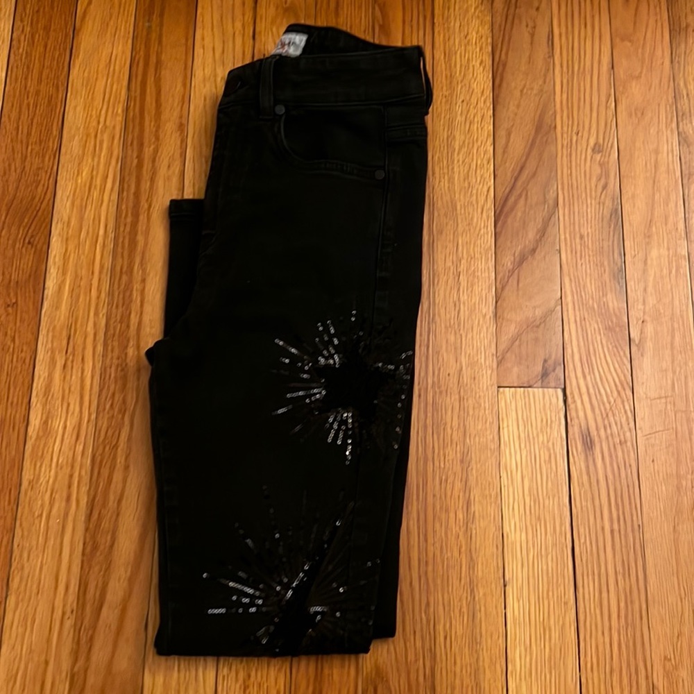 Gaelle Paris Black Jeans With Star Lace Sequin Detail -‎ Good Used Condition 🌟